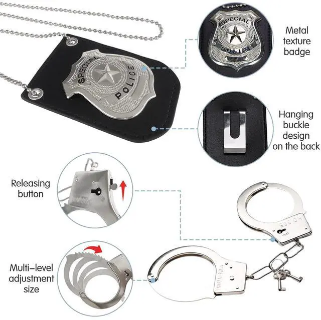 Alt view image 3 of 7 - 6Pcs Police Pretend Play Toys Set,Kids Detective Set Accessories,Police Officer Costumes with Sunglasses,Badges,Handcuffs,Police Baton,Whistle for Kids