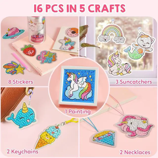 Alt view image 3 of 7 - 16 Projects Gem Painting, Kids Diamond Art Kit for Kids with 5D Diamond, Arts and Crafts for Girls Ages 6-12, Gem Craft Activities Kits, Premium Art Gift Ideas for Girls Ages 6, 7, 8+