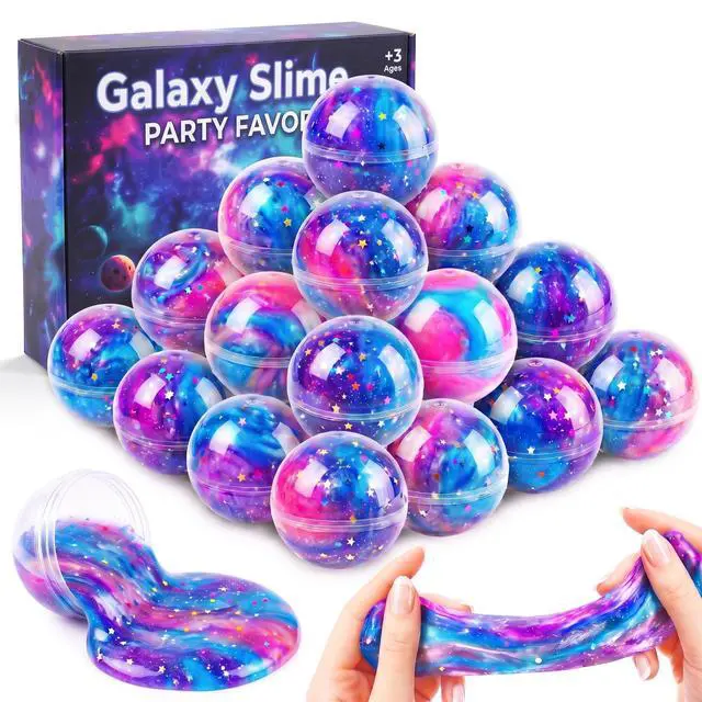 Main image of 24 Pack Galaxy Slime Ball, Slime Party Favors, Stretchy and Non-Sticky - Toys for Girls and Boys - Party Favors for Kids Goodie Bag Stuffers, Birthday, Stress Relief Toy, Classroom Reward