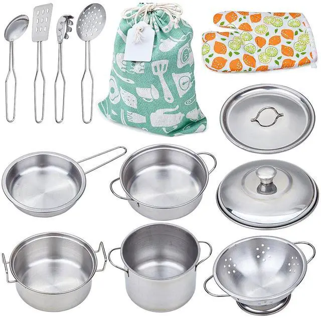 Main image of Play Pots and Pans Toys for Kids - Kitchen Playset Pretend Cookware Mini Stainless Steel Cooking Utensils Development Toys for Toddlers & Children Ages 3 Years and up
