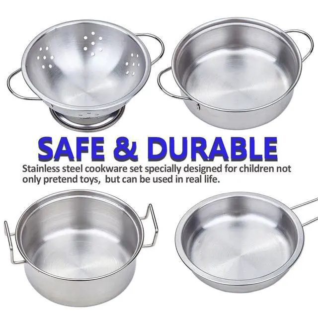 Alt view image 2 of 4 - Play Pots and Pans Toys for Kids - Kitchen Playset Pretend Cookware Mini Stainless Steel Cooking Utensils Development Toys for Toddlers & Children Ages 3 Years and up