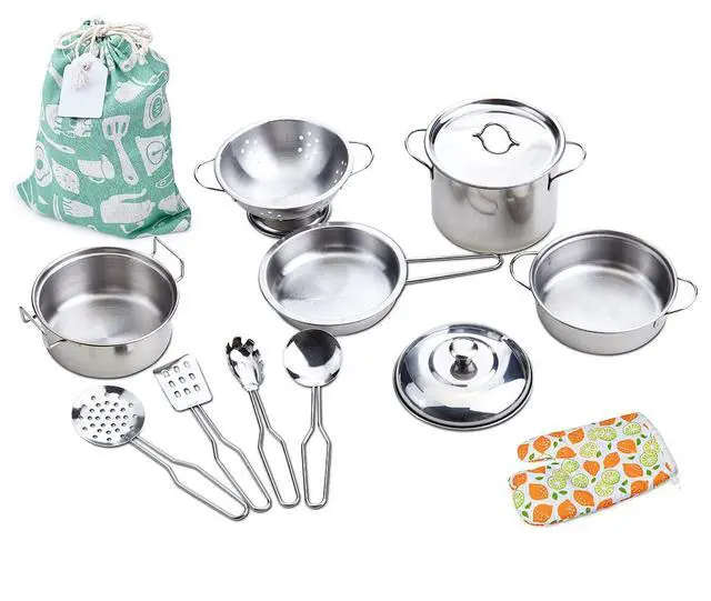 Alt view image 4 of 4 - Play Pots and Pans Toys for Kids - Kitchen Playset Pretend Cookware Mini Stainless Steel Cooking Utensils Development Toys for Toddlers & Children Ages 3 Years and up