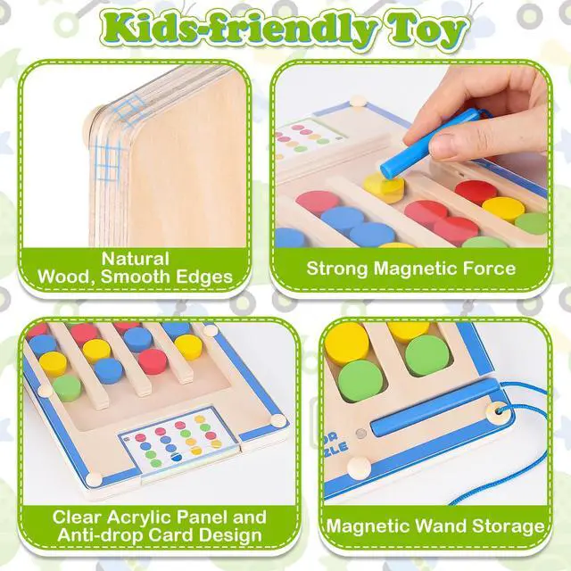 Alt view image 3 of 7 - Kids Montessori Magnetic Wooden Toys: 3 4 5 6 7 Year Old Birthday Gift for Boys Girls Age 4-7 Preschool Educational Learning Activities Toy Sensory Autistic Puzzle Maze Game Present for Toddlers