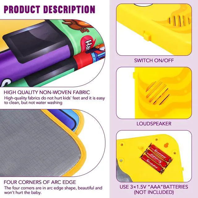 Alt view image 3 of 7 - Kids Musical Piano Mats with 25 Music Sounds,Musical Toys Baby Floor Piano Keyboard Mat Carpet Animal Blanket Touch Playmat Early Education Toys for 1 2 3 4 5 6+ Year Girls Boys Toddlers