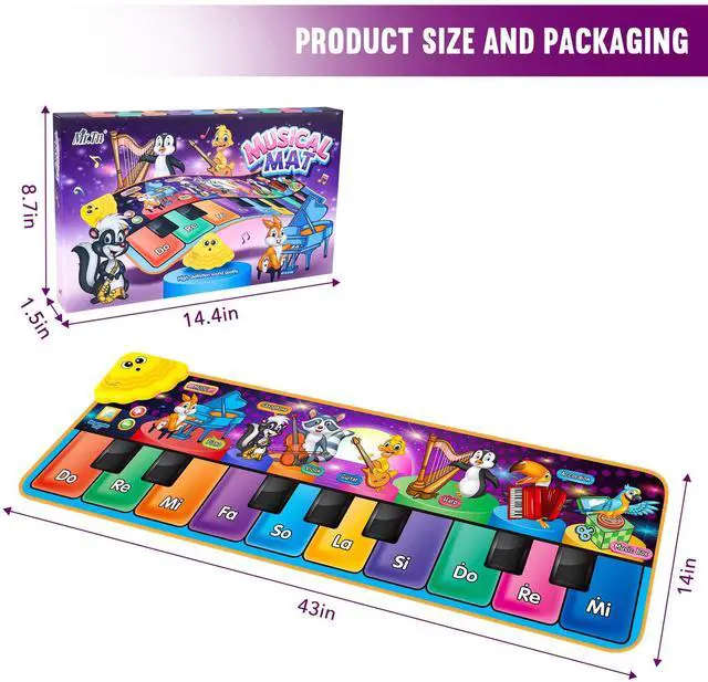 Alt view image 4 of 7 - Kids Musical Piano Mats with 25 Music Sounds,Musical Toys Baby Floor Piano Keyboard Mat Carpet Animal Blanket Touch Playmat Early Education Toys for 1 2 3 4 5 6+ Year Girls Boys Toddlers