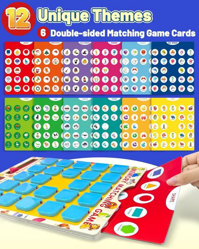 Alt view image 3 of 6 - Matching Memory Game for Kids Ages 3-5 4-8, Board Games for 4-6, Car Airplane Camping Travel Toys Games Activities for 3-5 4-8, Toddler Kid Road Trip Essentials, Birthday Gifts for Kids Boys Girls