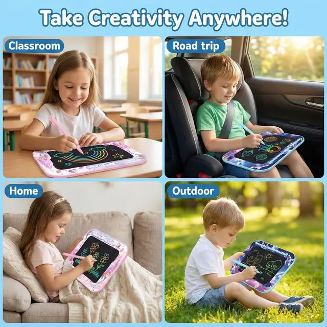 Alt view image 2 of 7 - 12 Inch LCD Writing Tablet for Kids,2 Pack Kids Drawing Board, Doodle Pad with Color Screen,Reusable Electronic Writing Tablet for Ages 3-8, Educational Travel Toys for Boys & Girls Birthday Gifts