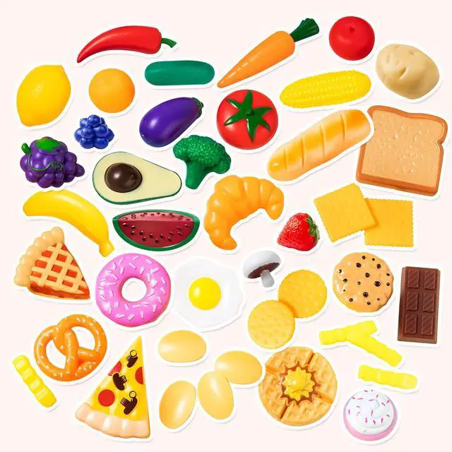 Alt view image 2 of 7 - 50 Piece Set of Kitchen Toys, Dinnerware, Dummy Fruits, Vegetables, Plastic Accessories for Children Educational Learning Toy, Role Play Gift, Easter Basket Stuffers