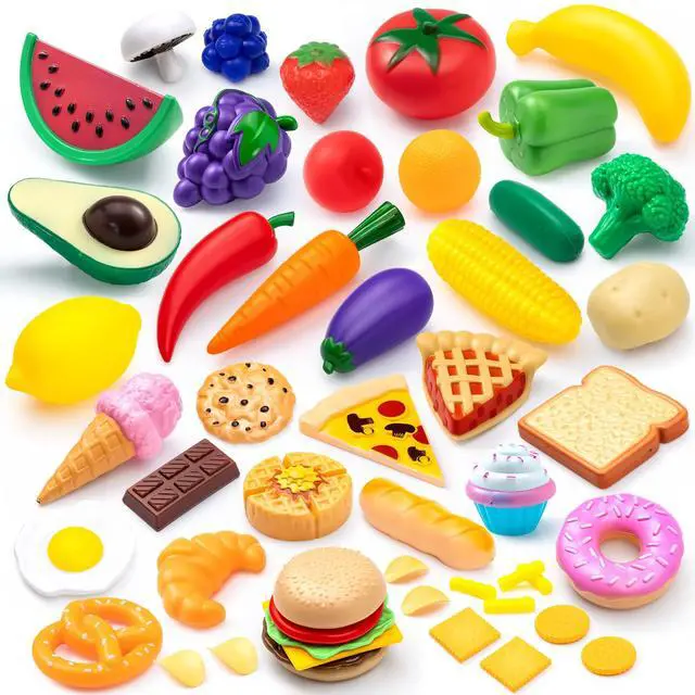 Main image of 50 Piece Set of Kitchen Toys, Dinnerware, Dummy Fruits, Vegetables, Plastic Accessories for Children Educational Learning Toy, Role Play Gift, Easter Basket Stuffers
