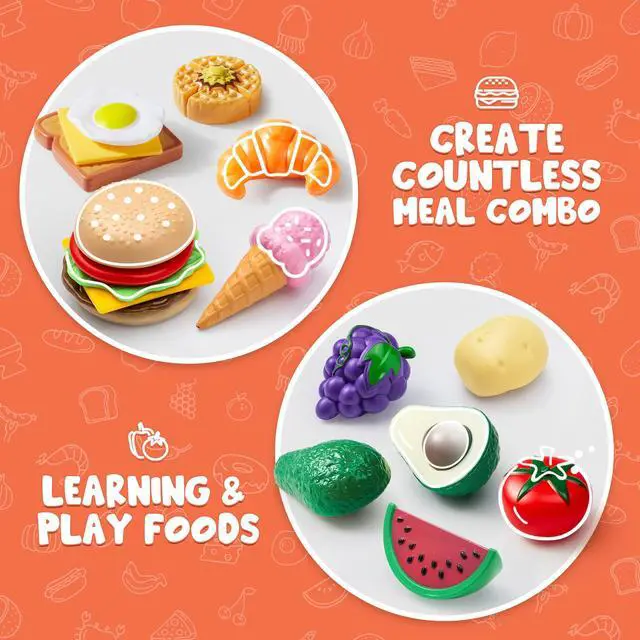 Alt view image 3 of 7 - 50 Piece Set of Kitchen Toys, Dinnerware, Dummy Fruits, Vegetables, Plastic Accessories for Children Educational Learning Toy, Role Play Gift, Easter Basket Stuffers