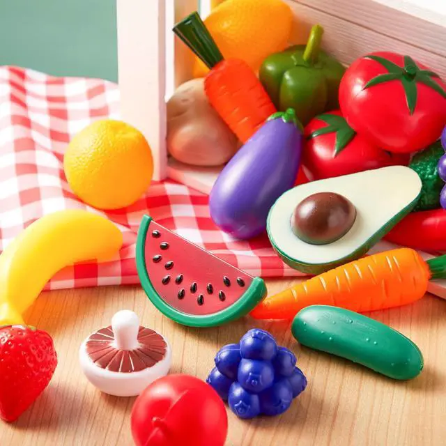 Alt view image 6 of 7 - 50 Piece Set of Kitchen Toys, Dinnerware, Dummy Fruits, Vegetables, Plastic Accessories for Children Educational Learning Toy, Role Play Gift, Easter Basket Stuffers