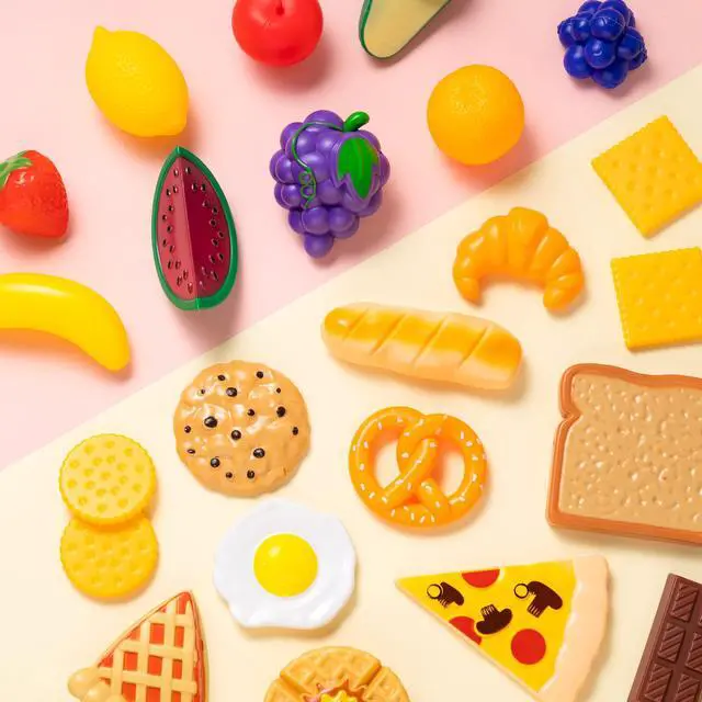 Alt view image 7 of 7 - 50 Piece Set of Kitchen Toys, Dinnerware, Dummy Fruits, Vegetables, Plastic Accessories for Children Educational Learning Toy, Role Play Gift, Easter Basket Stuffers