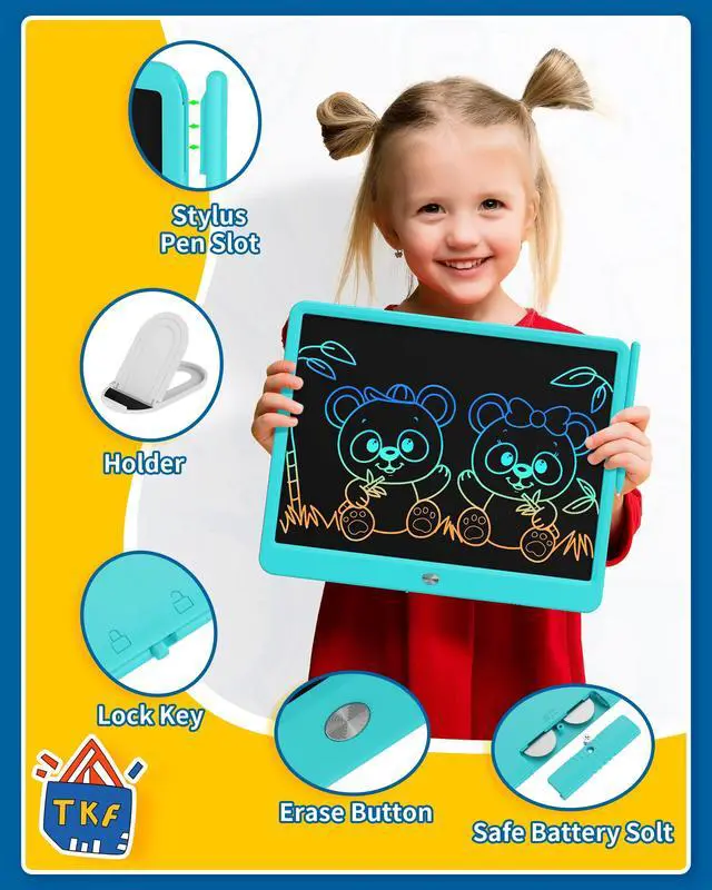 Alt view image 2 of 7 - 15" LCD Writing Tablet for Kids, Large Drawing Pad for Boys & Girls, Screen-Free Way to Keep Kids Busy, Reusable Doodle Board for Learning & Travel, Great Christmas Gift Idea(15in Blue)