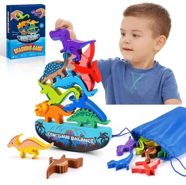 Main image of IPOURUP Dinosaur Toys for Kids 3-5: Wooden Stacking Montessori Toys for 3 4 5 6 7 8 Year Old Boys Girls Birthday Gifts for Kid Ages 4-8 Balance Competition Game for Family Stocking Stuffers