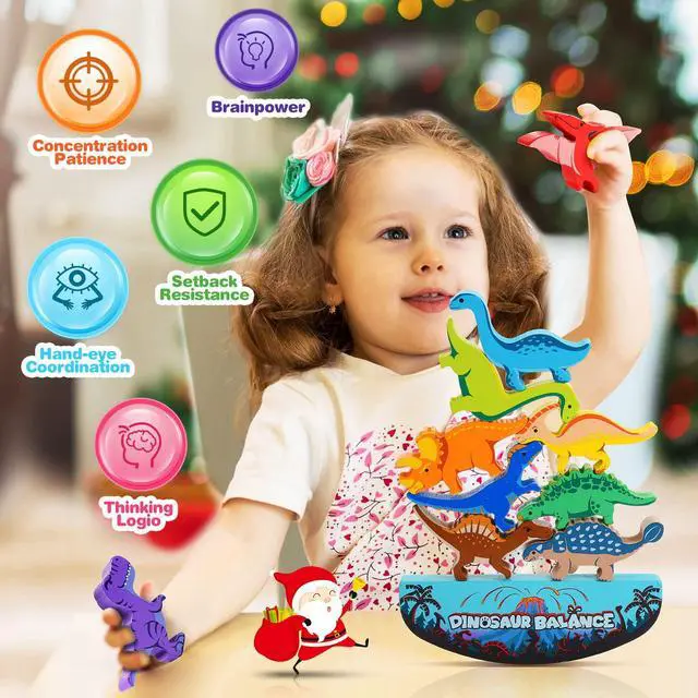 Alt view image 2 of 7 - IPOURUP Dinosaur Toys for Kids 3-5: Wooden Stacking Montessori Toys for 3 4 5 6 7 8 Year Old Boys Girls Birthday Gifts for Kid Ages 4-8 Balance Competition Game for Family Stocking Stuffers