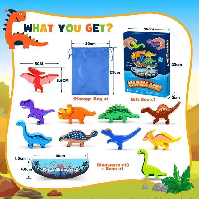 Alt view image 6 of 7 - IPOURUP Dinosaur Toys for Kids 3-5: Wooden Stacking Montessori Toys for 3 4 5 6 7 8 Year Old Boys Girls Birthday Gifts for Kid Ages 4-8 Balance Competition Game for Family Stocking Stuffers