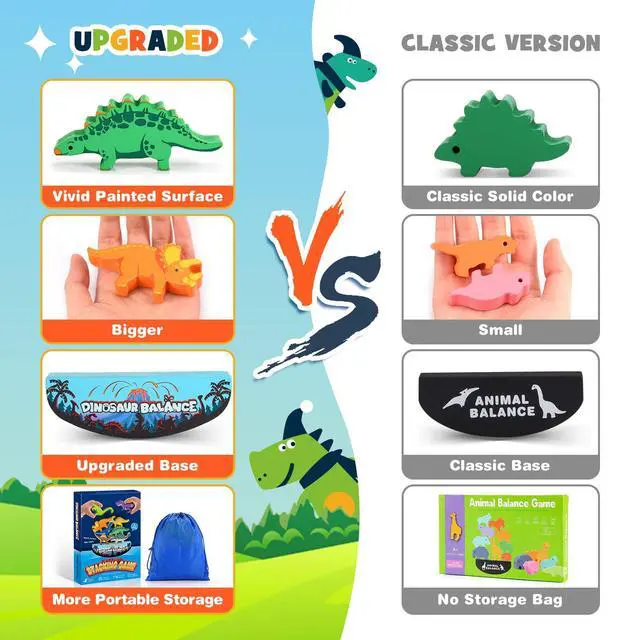Alt view image 4 of 7 - IPOURUP Dinosaur Toys for Kids 3-5: Wooden Stacking Montessori Toys for 3 4 5 6 7 8 Year Old Boys Girls Birthday Gifts for Kid Ages 4-8 Balance Competition Game for Family Stocking Stuffers