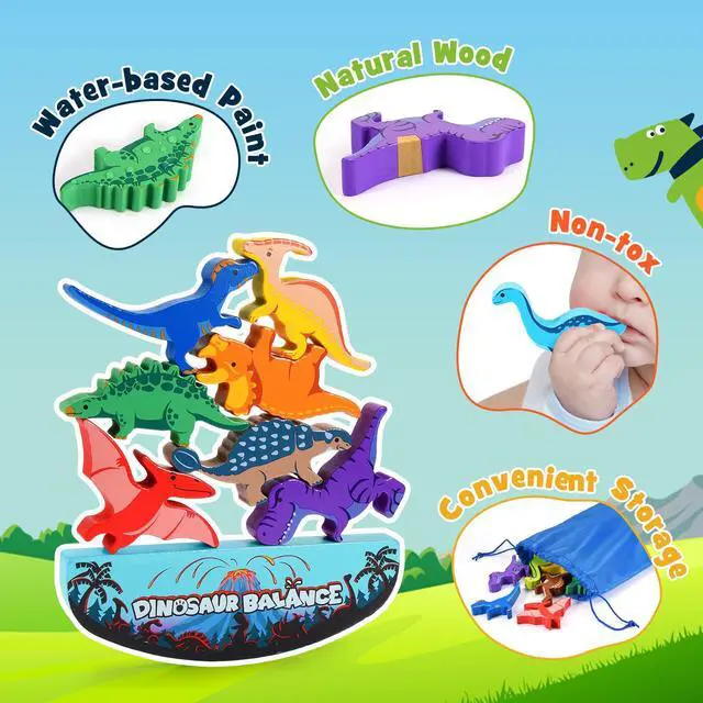 Alt view image 5 of 7 - IPOURUP Dinosaur Toys for Kids 3-5: Wooden Stacking Montessori Toys for 3 4 5 6 7 8 Year Old Boys Girls Birthday Gifts for Kid Ages 4-8 Balance Competition Game for Family Stocking Stuffers