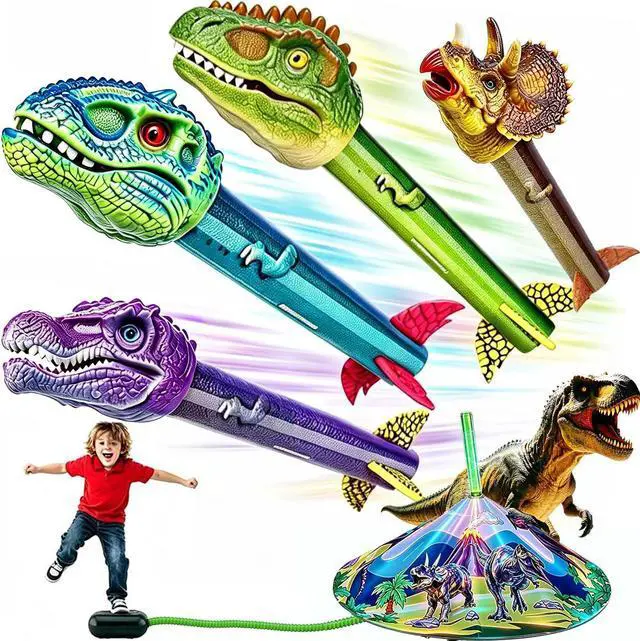 Main image of Dinosaur Toy Rocket Launcher for Kids - Launch Up to 100 Ft, 4 Rockets, Outdoor Outside Toys for Kids, Dinosaur Toys, Birthday Gifts for 3 4 5 6 7 8-12 Year Old Boys Girls