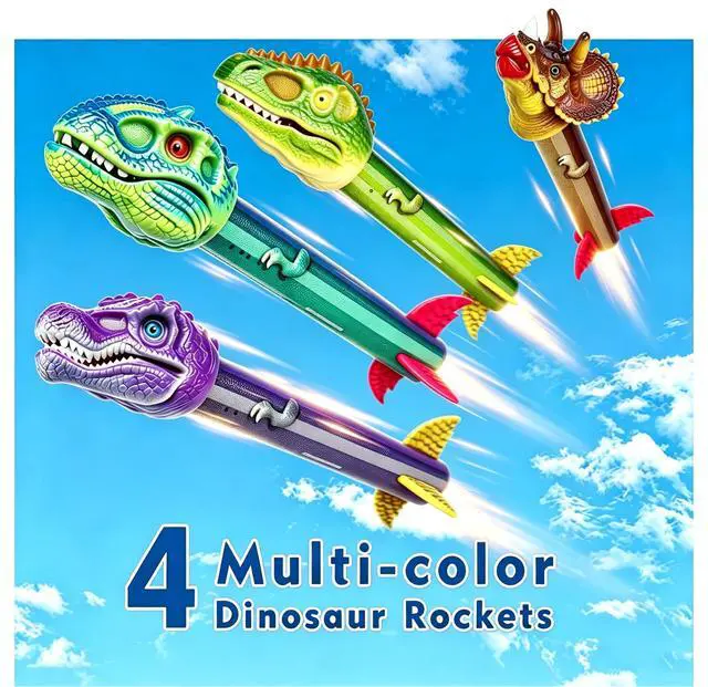 Alt view image 3 of 7 - Dinosaur Toy Rocket Launcher for Kids - Launch Up to 100 Ft, 4 Rockets, Outdoor Outside Toys for Kids, Dinosaur Toys, Birthday Gifts for 3 4 5 6 7 8-12 Year Old Boys Girls