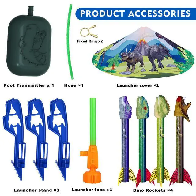 Alt view image 7 of 7 - Dinosaur Toy Rocket Launcher for Kids - Launch Up to 100 Ft, 4 Rockets, Outdoor Outside Toys for Kids, Dinosaur Toys, Birthday Gifts for 3 4 5 6 7 8-12 Year Old Boys Girls