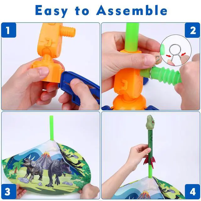 Alt view image 6 of 7 - Dinosaur Toy Rocket Launcher for Kids - Launch Up to 100 Ft, 4 Rockets, Outdoor Outside Toys for Kids, Dinosaur Toys, Birthday Gifts for 3 4 5 6 7 8-12 Year Old Boys Girls