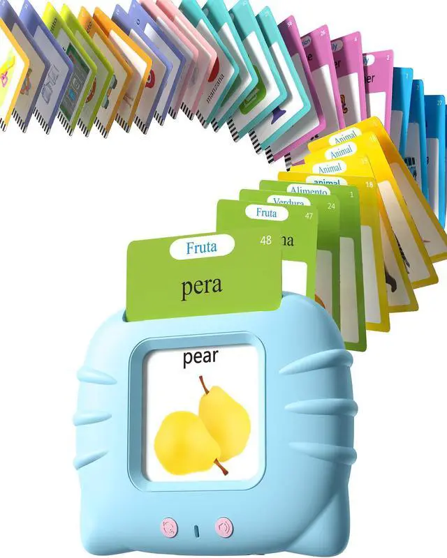 Main image of Bilingual Spanish and English Talking Flash Cards for Ages 2+, Pocket Speech Therapy Toy with 510 Words, Montessori Language Learning Toy, Children's Sensory Learning Kit