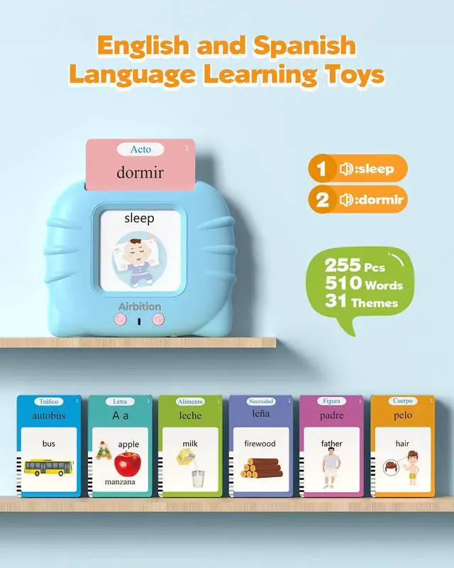 Alt view image 2 of 7 - Bilingual Spanish and English Talking Flash Cards for Ages 2+, Pocket Speech Therapy Toy with 510 Words, Montessori Language Learning Toy, Children's Sensory Learning Kit