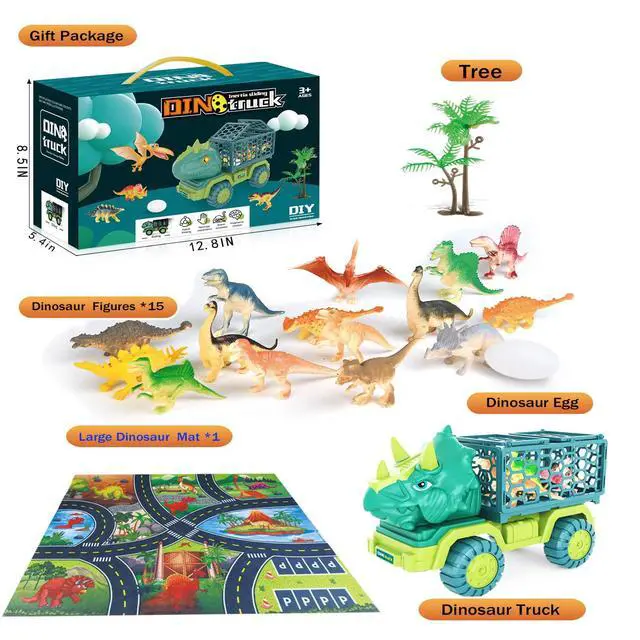 Alt view image 4 of 6 - Dinosaur Truck Toys for Kids 3-5, Triceratops Car Toy with 15 Dino Figures,Large Activity Play Mat, Dinosaur Eggs, Dinosaur Play Set for Boys and Girls,Christmas Xmax,Stocking Stuffers