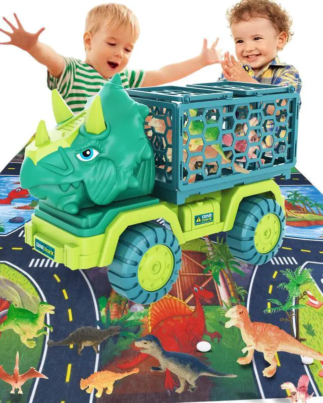 Alt view image 6 of 6 - Dinosaur Truck Toys for Kids 3-5, Triceratops Car Toy with 15 Dino Figures,Large Activity Play Mat, Dinosaur Eggs, Dinosaur Play Set for Boys and Girls,Christmas Xmax,Stocking Stuffers