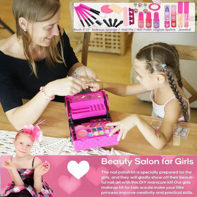 Alt view image 5 of 7 - Kids Makeup Kit for Girl - 52 PCS Safe and Washable Makeup for Kids, Real Girls Makeup Kit, Toddler Makeup Kit with Cosmetic Case, Girls Toys Age 4-12, Princess Toys Birthday Gifts for Girls