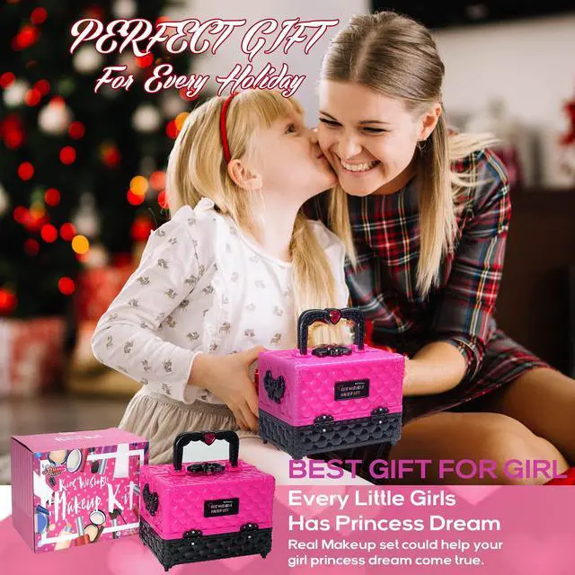 Alt view image 7 of 7 - Kids Makeup Kit for Girl - 52 PCS Safe and Washable Makeup for Kids, Real Girls Makeup Kit, Toddler Makeup Kit with Cosmetic Case, Girls Toys Age 4-12, Princess Toys Birthday Gifts for Girls