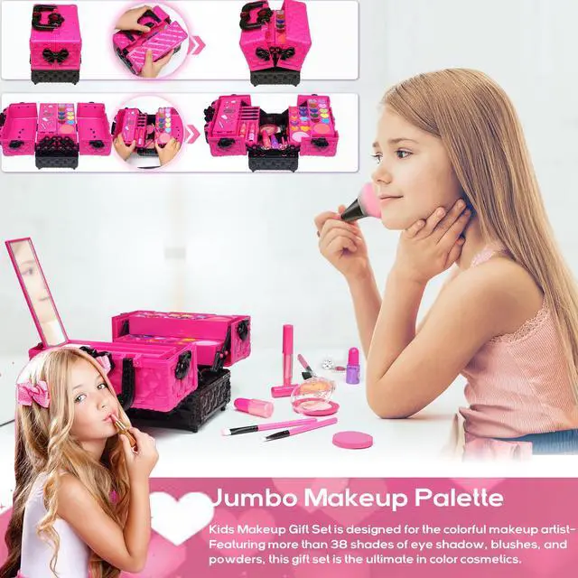 Alt view image 4 of 7 - Kids Makeup Kit for Girl - 52 PCS Safe and Washable Makeup for Kids, Real Girls Makeup Kit, Toddler Makeup Kit with Cosmetic Case, Girls Toys Age 4-12, Princess Toys Birthday Gifts for Girls
