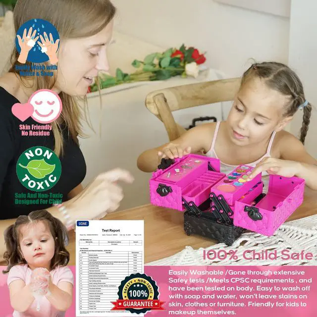 Alt view image 3 of 7 - Kids Makeup Kit for Girl - 52 PCS Safe and Washable Makeup for Kids, Real Girls Makeup Kit, Toddler Makeup Kit with Cosmetic Case, Girls Toys Age 4-12, Princess Toys Birthday Gifts for Girls