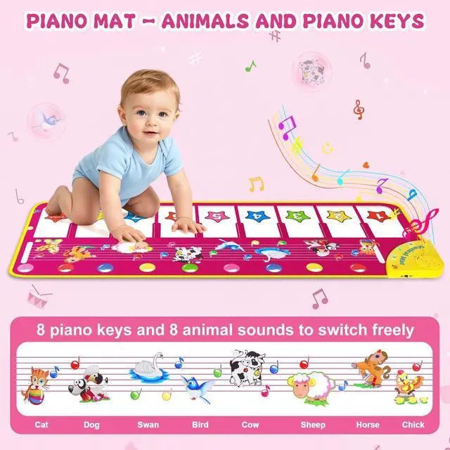 Alt view image 2 of 7 - Floor Piano Mat, Toddler Toys Musical Mat, Keyboard Floor Play mat 39.5" Electronic Music Animal Touch Play Blanket Funny Xmas Gift Toy for 1 2 3 Year Old