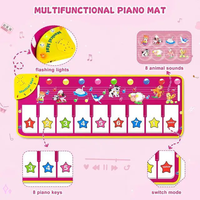 Alt view image 3 of 7 - Floor Piano Mat, Toddler Toys Musical Mat, Keyboard Floor Play mat 39.5" Electronic Music Animal Touch Play Blanket Funny Xmas Gift Toy for 1 2 3 Year Old