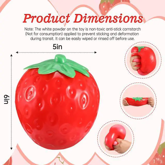 Alt view image 2 of 7 - 6Inch Giant Strawberry Slow Rising Big Squishy Toy, Jumbo Realistic Soft Fruit Squeeze Stress Ball, AnxietyRelief Fidget Sensory Toy, Desk Decoration, Party Favor Gift for Adults and Kids