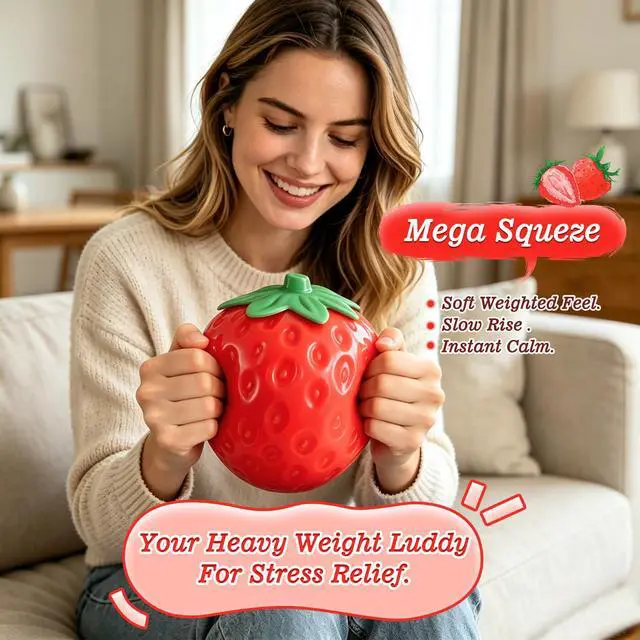 Alt view image 3 of 7 - 6Inch Giant Strawberry Slow Rising Big Squishy Toy, Jumbo Realistic Soft Fruit Squeeze Stress Ball, AnxietyRelief Fidget Sensory Toy, Desk Decoration, Party Favor Gift for Adults and Kids
