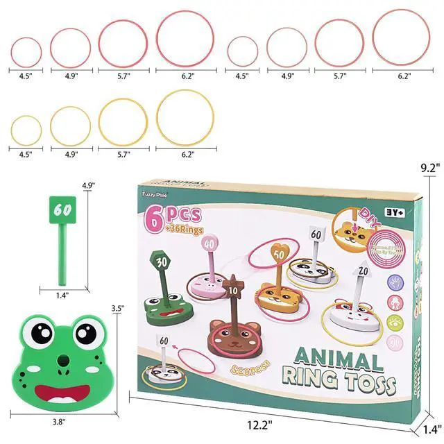 Alt view image 6 of 7 - Animal Ring Toss Game Toy Set for Kids, 6 Targets Stands & 36 Rings Combo, Indoor Outdoor Party Yard Family Adults Activity, Holiday Present Birthday Gift for Toddlers Boys Girls Child Ages 3+