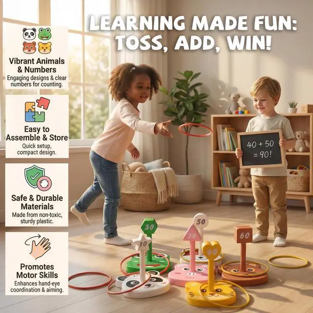 Alt view image 4 of 7 - Animal Ring Toss Game Toy Set for Kids, 6 Targets Stands & 36 Rings Combo, Indoor Outdoor Party Yard Family Adults Activity, Holiday Present Birthday Gift for Toddlers Boys Girls Child Ages 3+