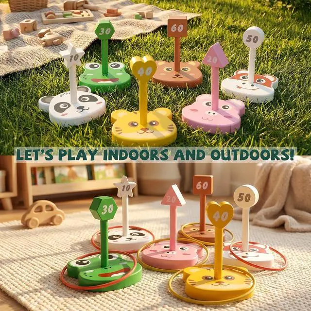 Alt view image 5 of 7 - Animal Ring Toss Game Toy Set for Kids, 6 Targets Stands & 36 Rings Combo, Indoor Outdoor Party Yard Family Adults Activity, Holiday Present Birthday Gift for Toddlers Boys Girls Child Ages 3+