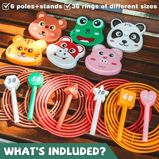 Alt view image 2 of 7 - Animal Ring Toss Game Toy Set for Kids, 6 Targets Stands & 36 Rings Combo, Indoor Outdoor Party Yard Family Adults Activity, Holiday Present Birthday Gift for Toddlers Boys Girls Child Ages 3+