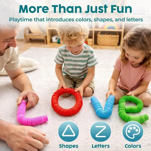 Alt view image 5 of 7 - Pop Tubes - Sensory Toys - Fidget Toys - Imaginative Play & Stimulating Creative Learning - Hours of Fun for Kids - Tons of Ways to Play - Non-Mouthable Toy 3+ - 4 Pack Large