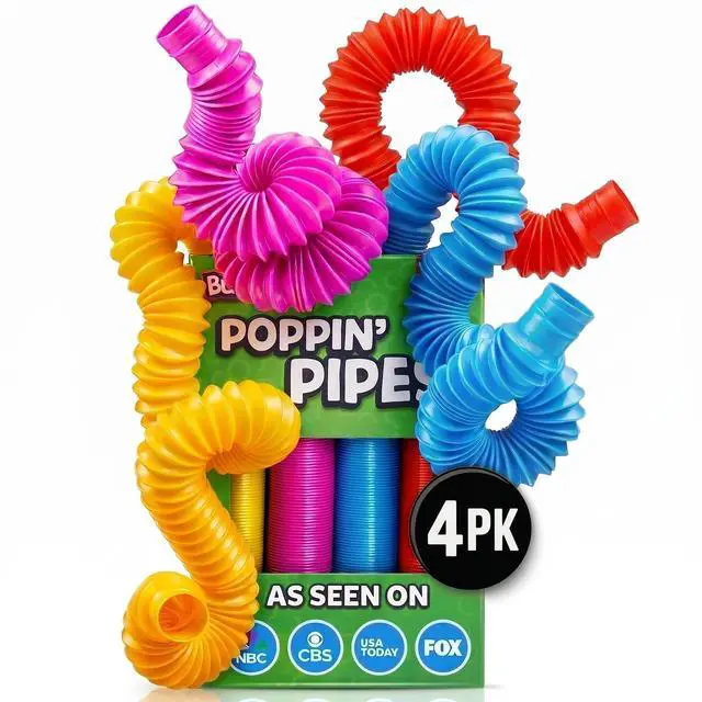 Main image of Pop Tubes - Sensory Toys - Fidget Toys - Imaginative Play & Stimulating Creative Learning - Hours of Fun for Kids - Tons of Ways to Play - Non-Mouthable Toy 3+ - 4 Pack Large