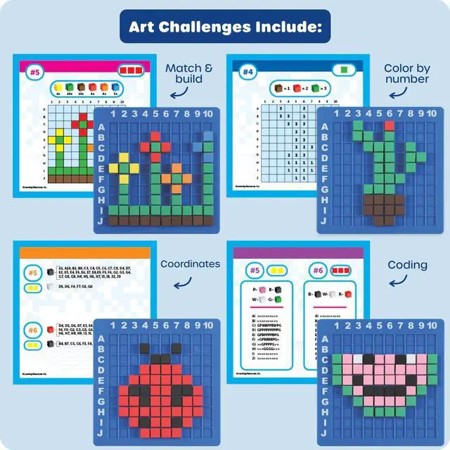 Alt view image 4 of 7 - STEM Explorers Pixel Art Challenge - Science Kits & STEM Activities for Kids, Pattern Blocks, Fine Motor Skills, Math Manipulatives, Sorting and Counting, Gifts for Boys and Girls