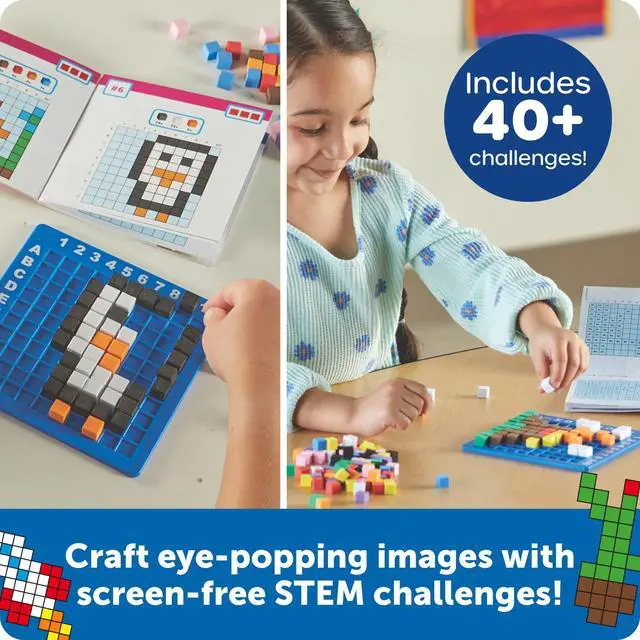 Alt view image 2 of 7 - STEM Explorers Pixel Art Challenge - Science Kits & STEM Activities for Kids, Pattern Blocks, Fine Motor Skills, Math Manipulatives, Sorting and Counting, Gifts for Boys and Girls
