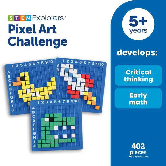 Alt view image 6 of 7 - STEM Explorers Pixel Art Challenge - Science Kits & STEM Activities for Kids, Pattern Blocks, Fine Motor Skills, Math Manipulatives, Sorting and Counting, Gifts for Boys and Girls