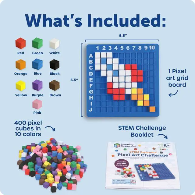 Alt view image 5 of 7 - STEM Explorers Pixel Art Challenge - Science Kits & STEM Activities for Kids, Pattern Blocks, Fine Motor Skills, Math Manipulatives, Sorting and Counting, Gifts for Boys and Girls