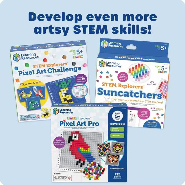 Alt view image 7 of 7 - STEM Explorers Pixel Art Challenge - Science Kits & STEM Activities for Kids, Pattern Blocks, Fine Motor Skills, Math Manipulatives, Sorting and Counting, Gifts for Boys and Girls