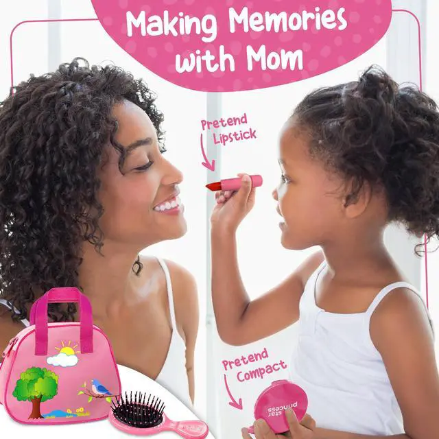 Alt view image 4 of 7 - Toddler Play Purse for Kids with Accessories, Toys for Girls with Pretend Makeup, Keys, Smartphone, Dress Up Toy Purse for Toddlers and Kids - Birthday Gift for Little Toddler Girls Ages 3 4 5 6, Pink
